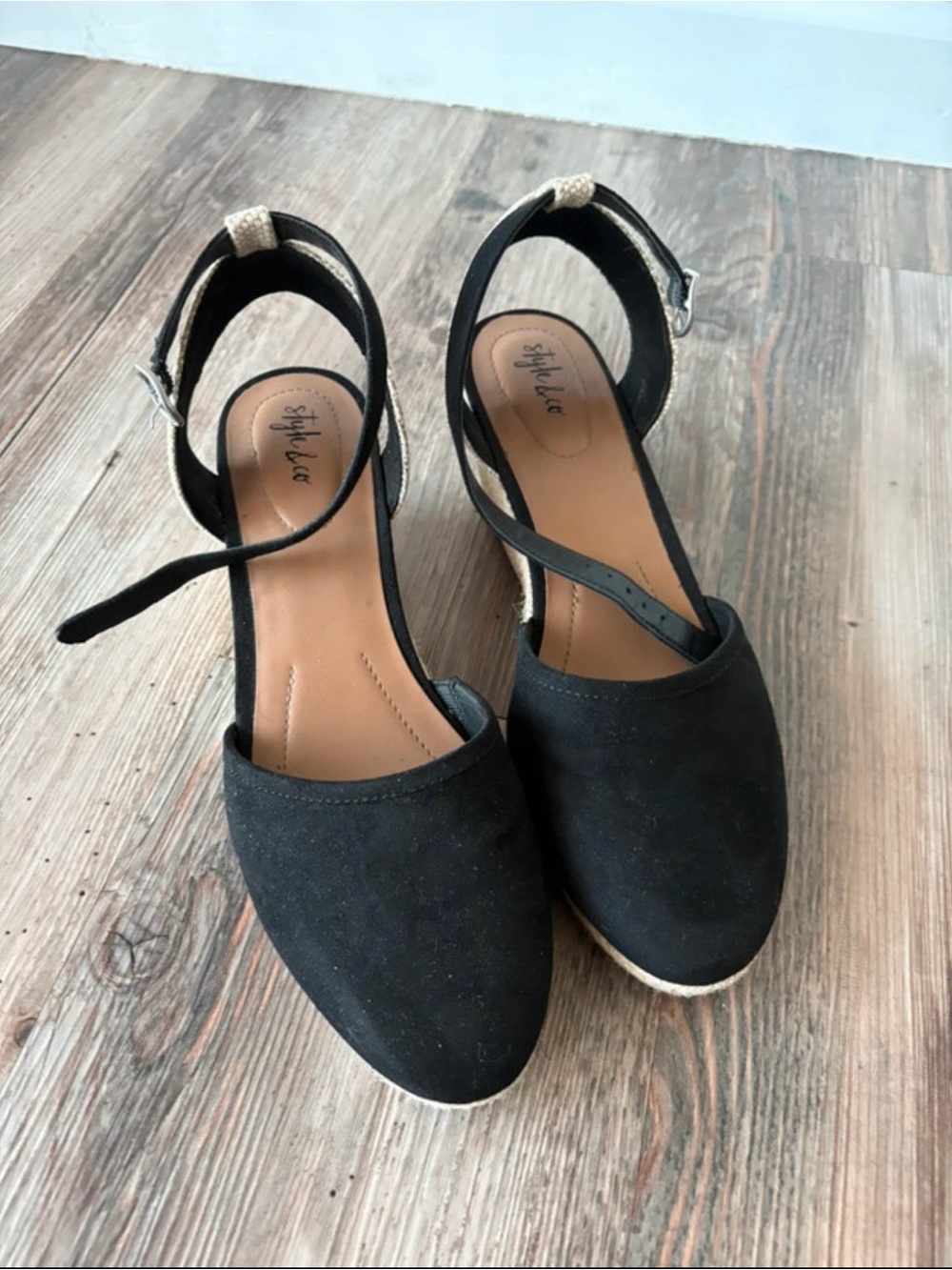 Style & Co. Black Espadrille Closed-Toe Ankle-Strap Wedges